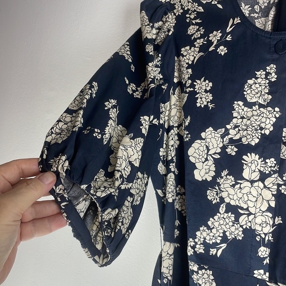 NEW Rebecca Taylor Gabrielle Floral Puff-Sleeve Jumpsuit Navy & Beige Sz 2 - Picture 10 of 15
